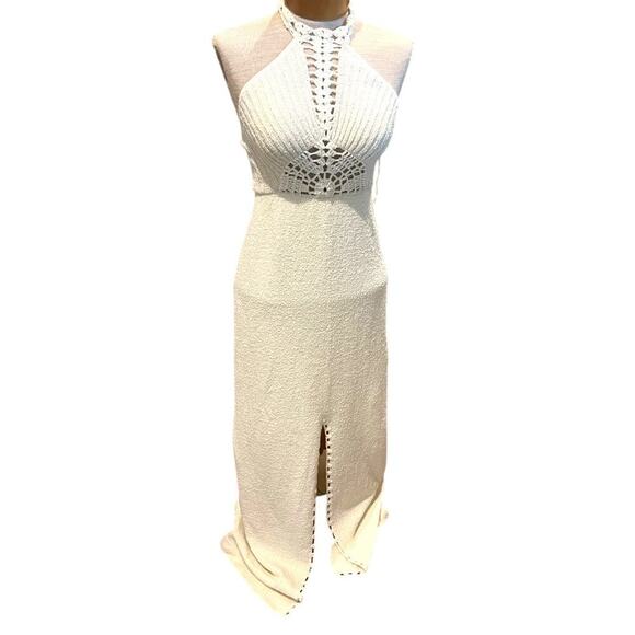 VINTAGE RARE Kingston Knits Womens Halter Maxi Dress 1970s 1960s White Summer - Picture 1 of 10